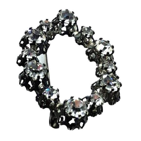 Austria Clear Rhinestone Brooch Old C Clasp Signed Vintage Costume Jewelry - Picture 5 of 11